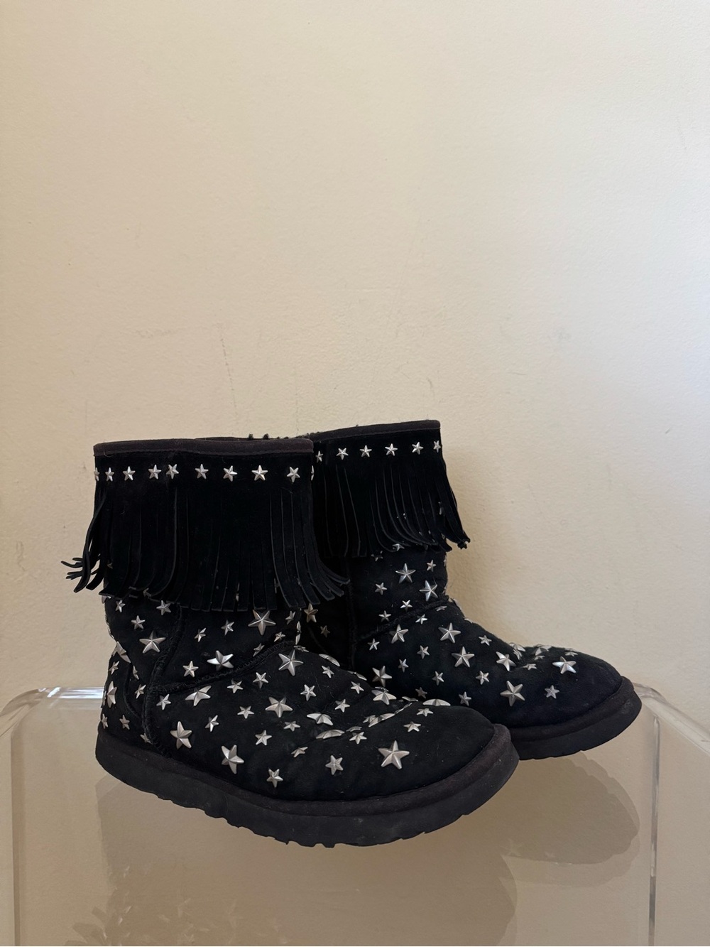 Ugg x Jimmy Choo Starlit Studded Boots Fringe Suede Black US 8